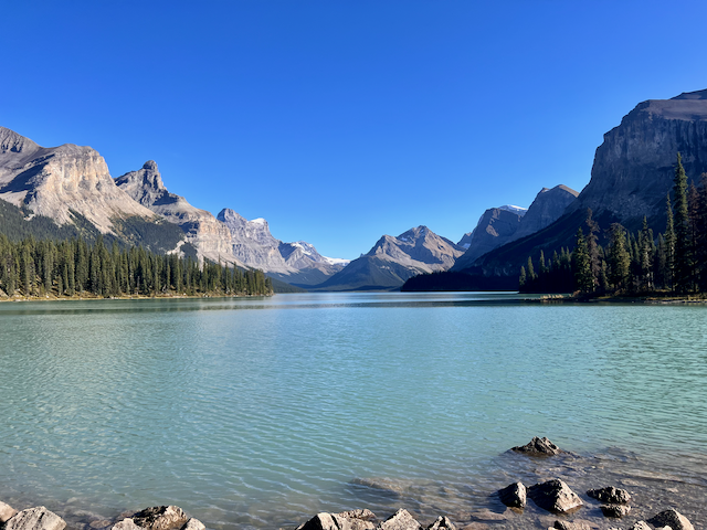 Maligne lake and it's majestic turquoise water.